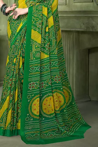 Green bandhani printed borderless saree with unstitch blouse