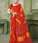 Red bandhani printed borderless saree with unstitch blouse