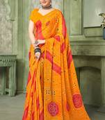 Yellow bandhani printed borderless saree with unstitch blouse