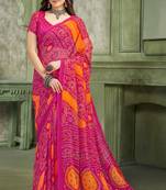 Pink bandhani printed borderless saree with unstitch blouse