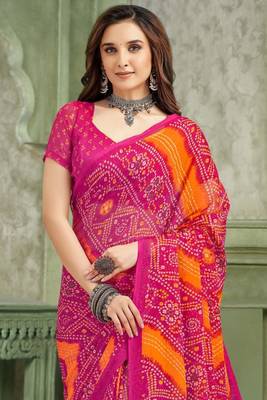 Pink bandhani printed borderless saree with unstitch blouse 3