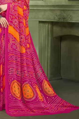 Pink bandhani printed borderless saree with unstitch blouse