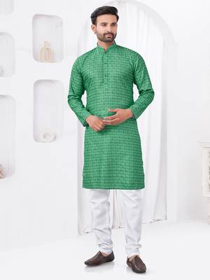 Mint green rayon cotton with digital printed kurta for mens wear 1