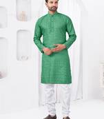 Mint green rayon cotton with digital printed kurta for mens wear