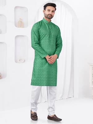 Mint green rayon cotton with digital printed kurta for mens wear 2