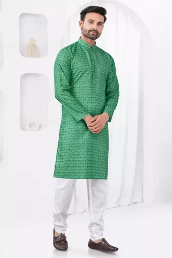 Mint green rayon cotton with digital printed kurta for mens wear
