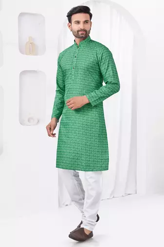 Mint green rayon cotton with digital printed kurta for mens wear
