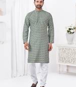 Grey rayon cotton with digital printed kurta for mens wear