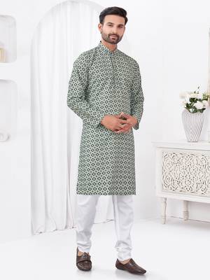 Grey rayon cotton with digital printed kurta for mens wear 2