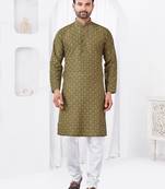 Olive rayon cotton with digital printed kurta for mens wear