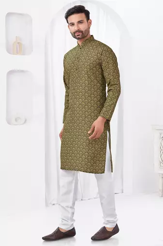 Olive rayon cotton with digital printed kurta for mens wear