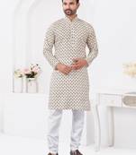Cream rayon cotton with digital printed kurta for mens wear