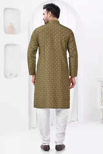 Olive rayon cotton with digital printed kurta for mens wear