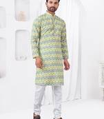 Green rayon cotton with digital printed kurta for mens wear