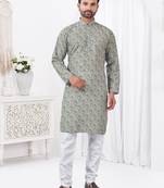 Sage green rayon cotton with digital printed kurta for mens wear