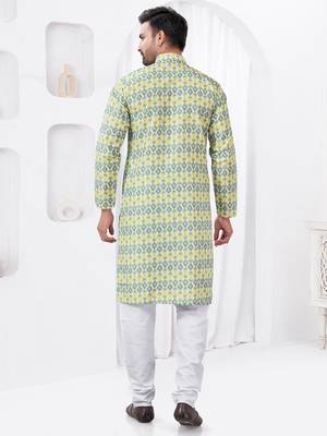Green rayon cotton with digital printed kurta for mens wear 3