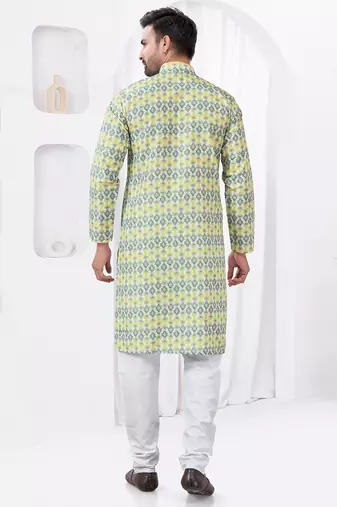 Green rayon cotton with digital printed kurta for mens wear