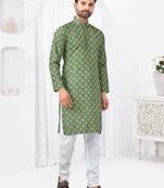 Green rayon cotton with digital printed kurta Pajama for mens
