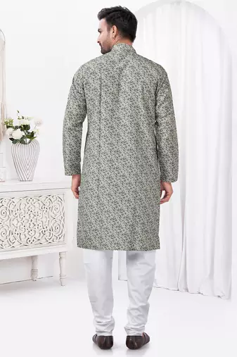 Sage green rayon cotton with digital printed kurta for mens wear