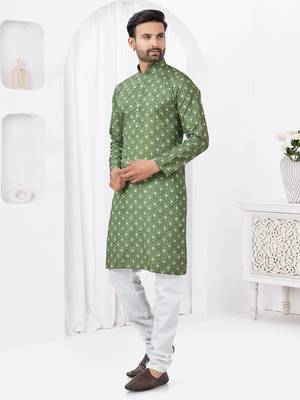 Green rayon cotton with digital printed kurta Pajama for mens 3