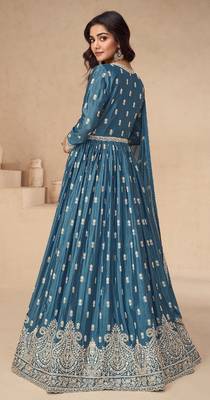 Blue embroidered chinon anarkali suit 3