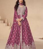Pink embroidered chinon anarkali suit