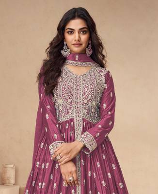 Pink embroidered chinon anarkali suit 2
