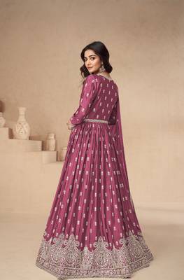 Pink embroidered chinon anarkali suit 3