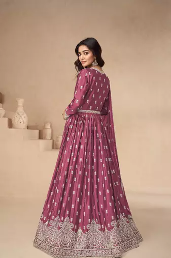 Pink embroidered chinon anarkali suit