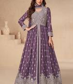 Purple embroidered chinon anarkali suit