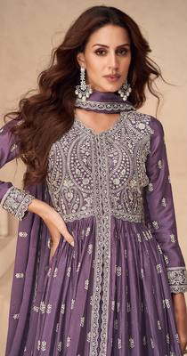 Purple embroidered chinon anarkali suit 2
