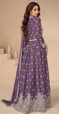 Purple embroidered chinon anarkali suit 3