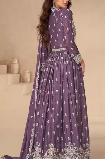 Purple embroidered chinon anarkali suit