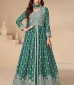 Green embroidered chinon anarkali suit