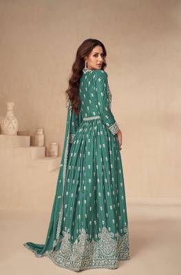 Green embroidered chinon anarkali suit 3