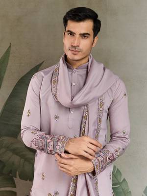 Dusty pink viscose silk threads & sequance embroidered work kurta with dupatta 6