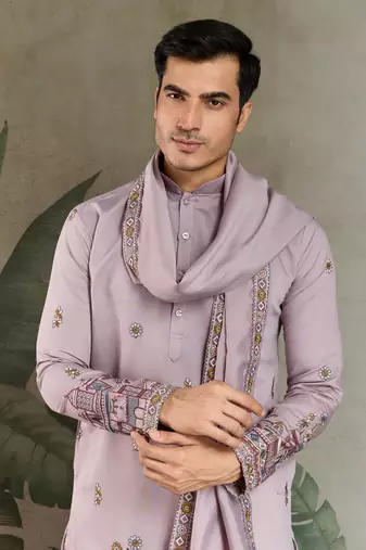 Dusty pink viscose silk threads & sequance embroidered work kurta with dupatta