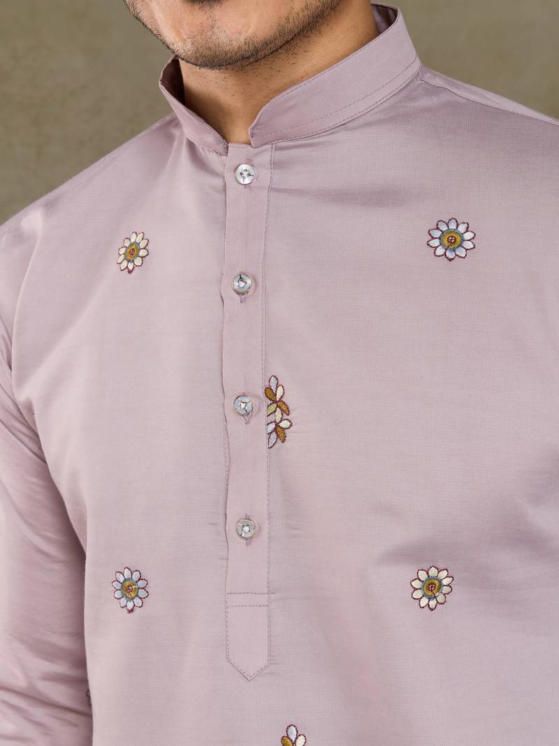 Dusty pink viscose silk threads & sequance embroidered work kurta with dupatta