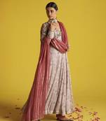 Multicolor georgette plain anarkali set with neckline detailing