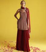 Maroon organza sharara set with gota pati work