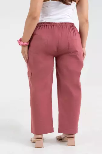 Mauve cotton  solid cargo pant