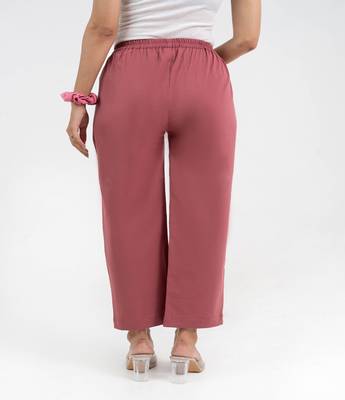 Mauve cotton  solid pant with leaf bottom 2