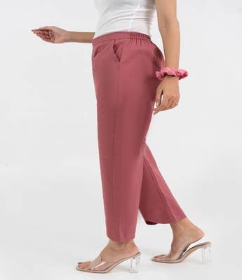 Mauve cotton  solid pant with leaf bottom 3