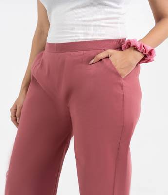 Mauve cotton  solid pant with leaf bottom 4