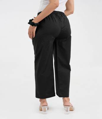 Black cotton  solid pant with leaf bottom 4