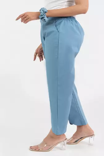 Light blue cotton  solid pant with leaf bottom