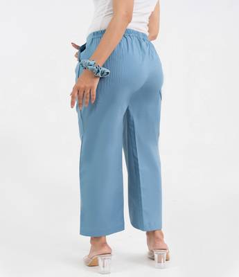 Light blue cotton  solid pant with leaf bottom 3
