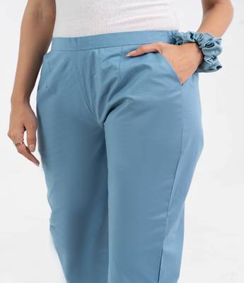 Light blue cotton  solid pant with leaf bottom 4