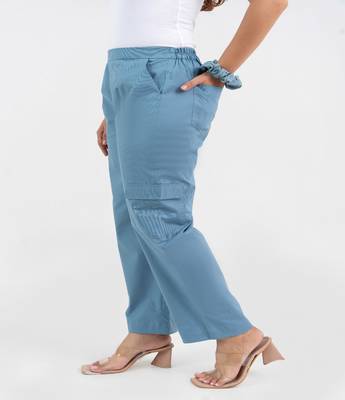 Light blue cotton  solid cargo pant 2