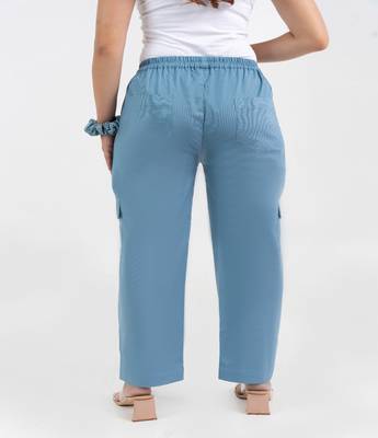 Light blue cotton  solid cargo pant 4